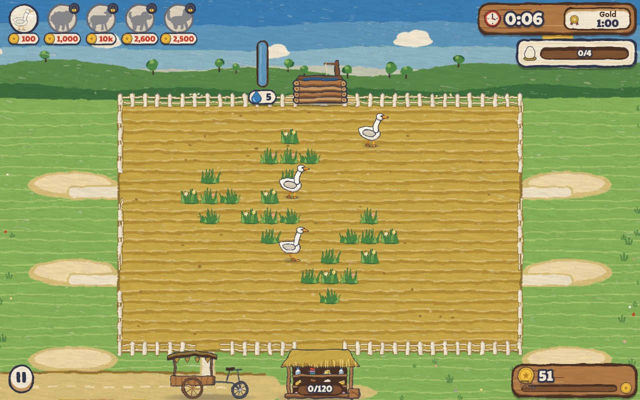 Geese roaming a hand-painted farm